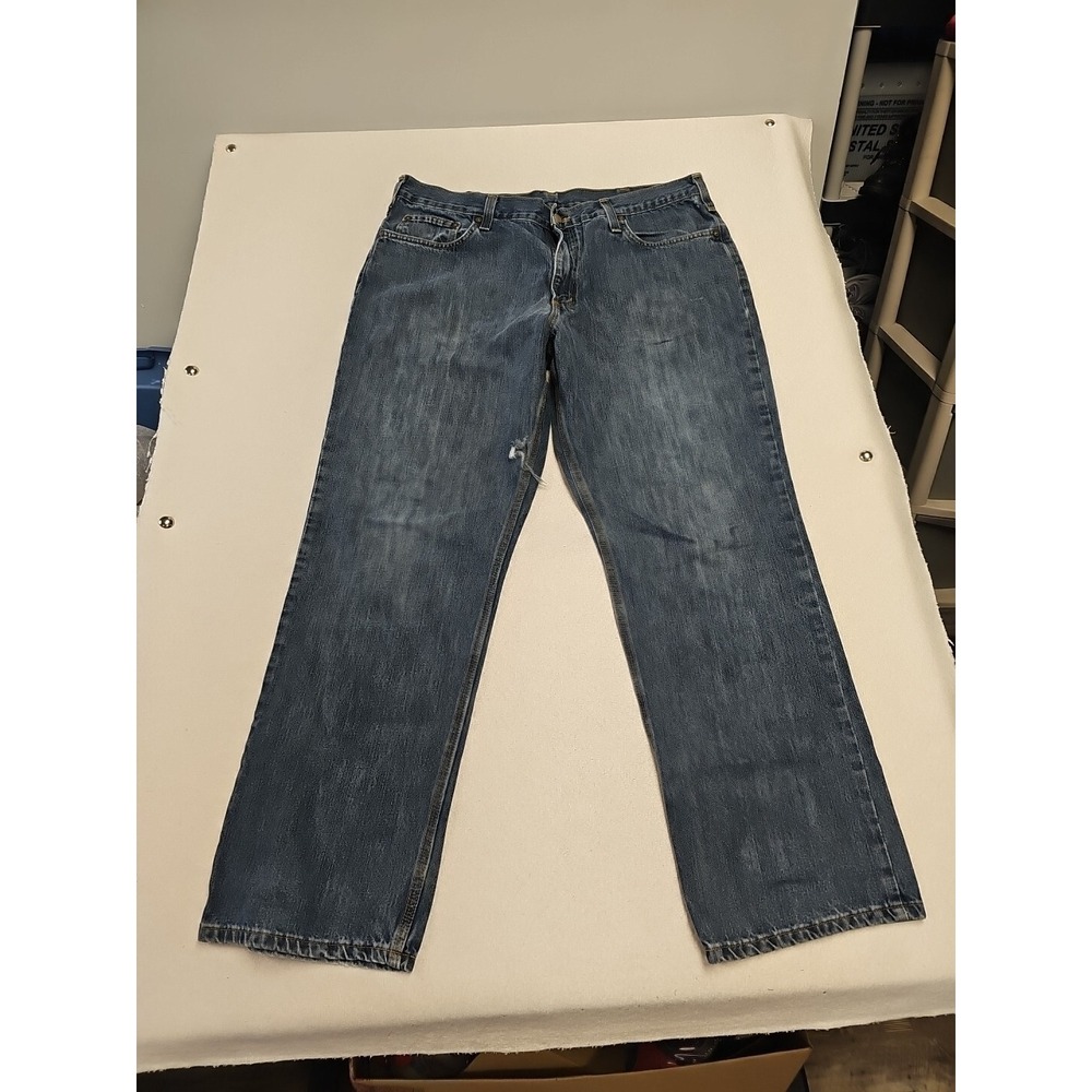Carhartt Mens Relaxed Fit Work Jeans 100% Cotton Denim Jeans 38x32 (30) Distress
